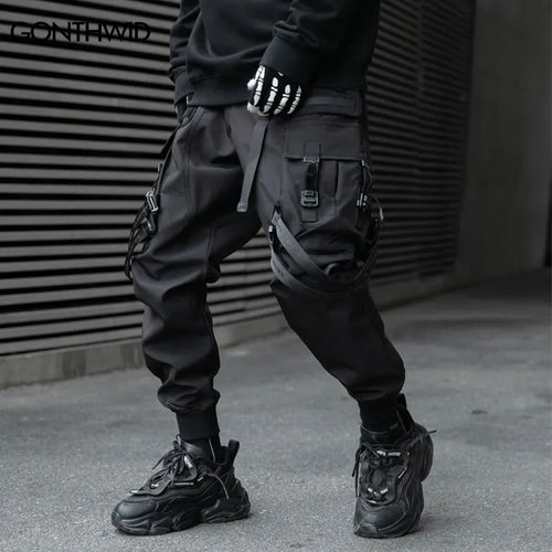 Load image into Gallery viewer, Men Cargo Harem Pants Streetwear Hip Hop Size Ribbon Multi-Pockets Baggy Joggers Autumn Harajuku Casual Loose Trousers Black
