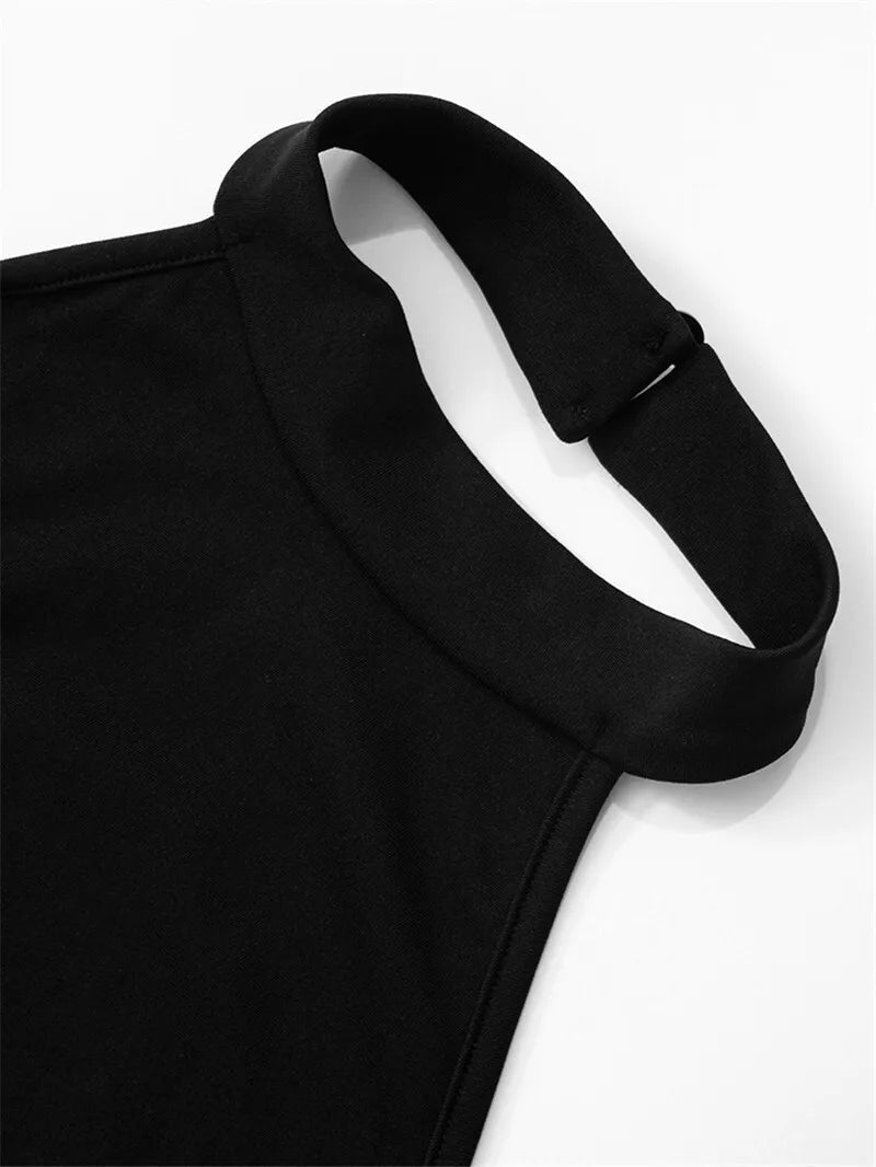 Patchwork Halter Backless Sexy Midi Dress Women Gown Elegant Fashion Contrast Color Sleeveless Pleated Long Dress