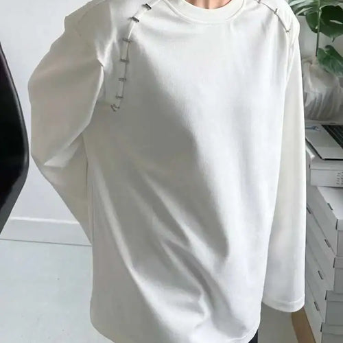 Load image into Gallery viewer, Women White Shouder Padded Big Size T-shirt New Round Neck Long Sleeve  Loose Fit Tees Fashion Spring Autumn 2025 1DH2633
