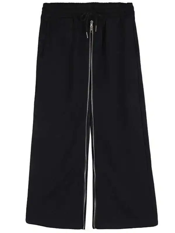 High Elastic Waist Black Zipper Two Ways Wear Long Wide Leg Pants New Trousers Women Fashion Tide Spring Autumn 2025 JS994