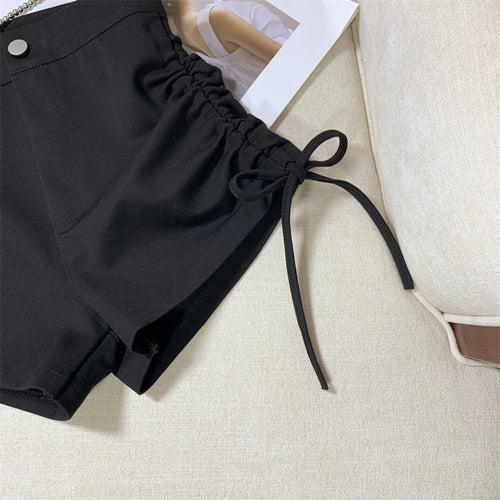 Load image into Gallery viewer, Fashion Summer Women Black Slim High Waist Drawstring Pleated Lace-up Shorts Casual Fashion Simple Short Pant Streetwear popular
