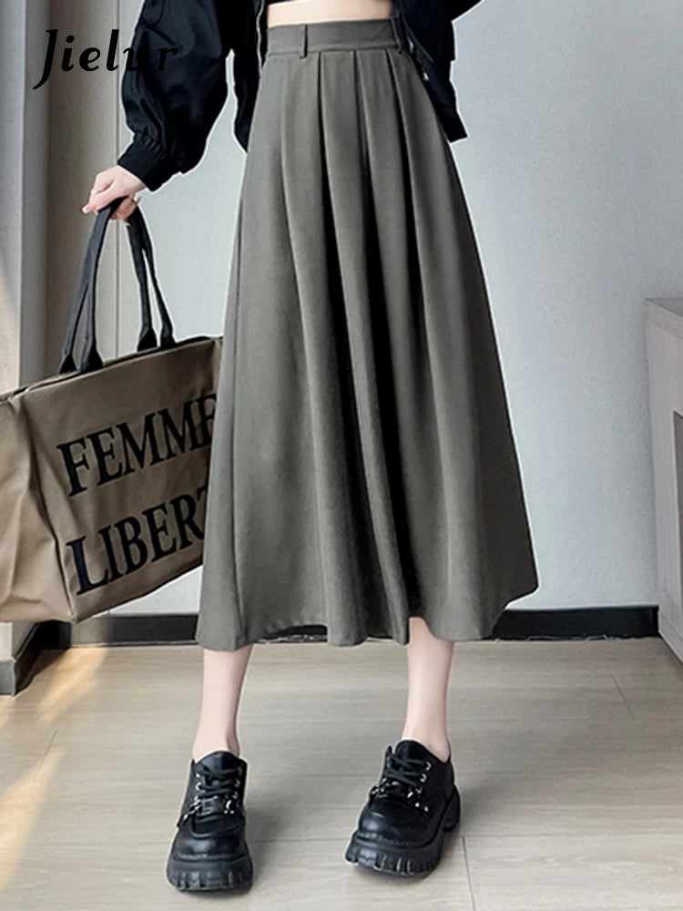 Classic Black High Waist Slim Women Midi Skirts Autumn Pure Color Basic Simple Casual Fashion 3-colors Female Suit Skirts