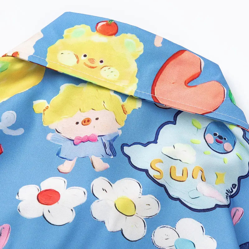 Harajuku Hawaiian Shirts Streetwear Cartoon Graphic Printed Button Up Summer Beach Blouse Hip Hop Casual Baggy Short Sleeve Tops