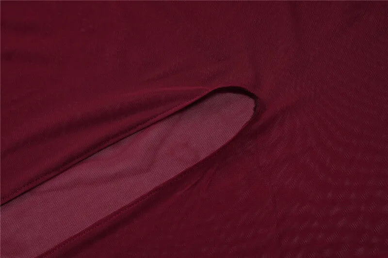 Mesh See Through Sexy Maxi Dress For Women Burgundy Spaghetti Strap Sleeveless Backless Elegant Club Party Long Dress