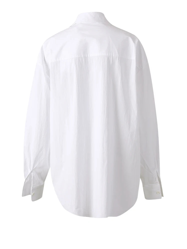 Women White Embroidery Big Size Elegant Blouse New Lapel Long Sleeve Shirt Fashion Tide Spring Autumn 2025 CPG3311