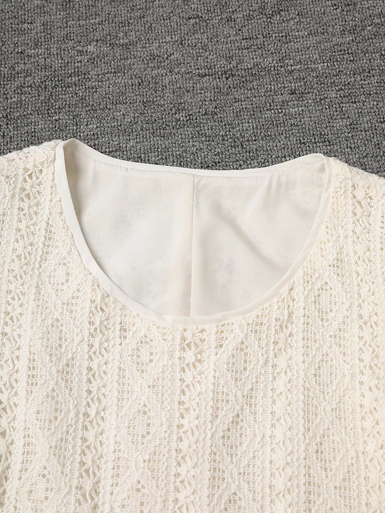 Women Beige Knitting Spliced Elegant Midi Vest Dress New Round Neck Sleeveless Fashion Tide Spring Summer 2025 CPG3068