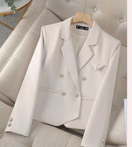 Spring Autumn Fashion New Black Beige Irregular Blazers Jacket Women Korean Brown Long Sleeve Office Ladies Double-breasted Coat