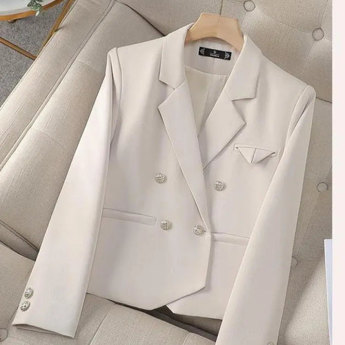 Load image into Gallery viewer, Spring Autumn Fashion New Black Beige Irregular Blazers Jacket Women Korean Brown Long Sleeve Office Ladies Double-breasted Coat
