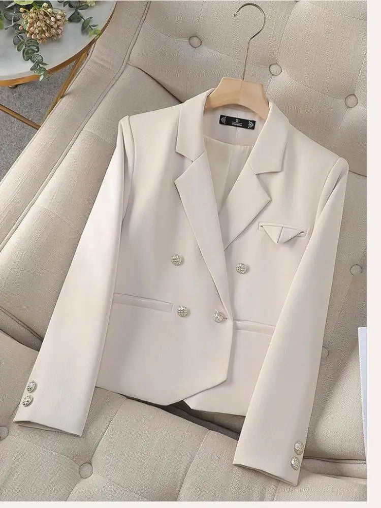Spring Autumn Fashion New Black Beige Irregular Blazers Jacket Women Korean Brown Long Sleeve Office Ladies Double-breasted Coat