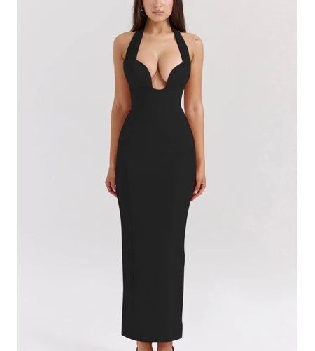 Sexy Sleeveless Mesh Patchwork Bodycon Long Dress Women's Elegant Backless Split Tight Party Club Evening Dress 2024