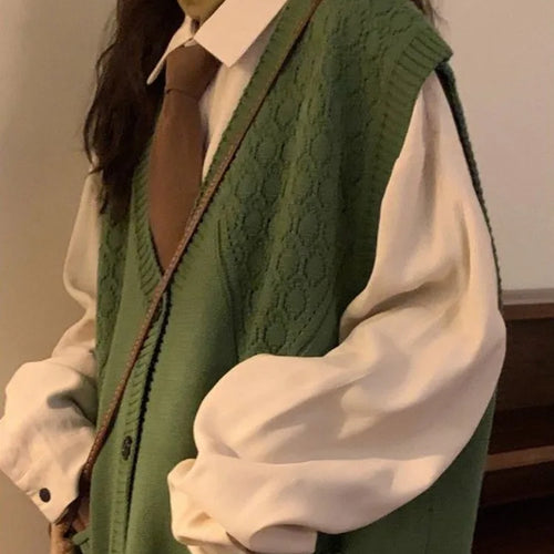 Load image into Gallery viewer, Autumn Grunge Loose Knitted Women's Tanks Casual All Match Sleeveless Pullovers Y2k Aesthetic Harajuku Streetwear Sweater Vest
