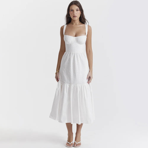 Load image into Gallery viewer, Elegant White Spaghetti Strap Midi Dress For Women Fashion Strapless Sleeveless Backless A-line Club Party Dress

