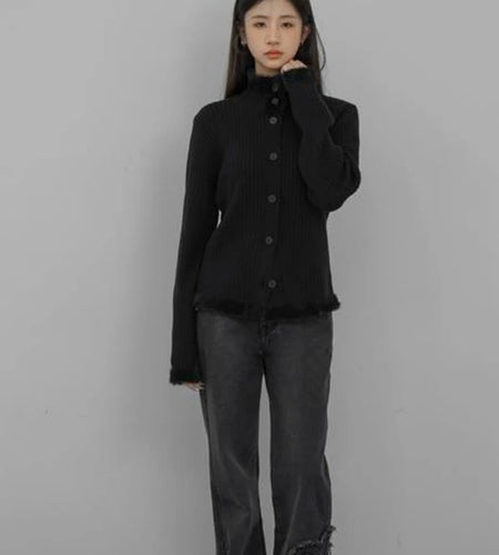 Y2k Aesthetic Fur Patchwork Casual Cardigan Streetwear Stand Neck Vintage Grunge Tops Autumn Single Breasted Harajuku Sweater