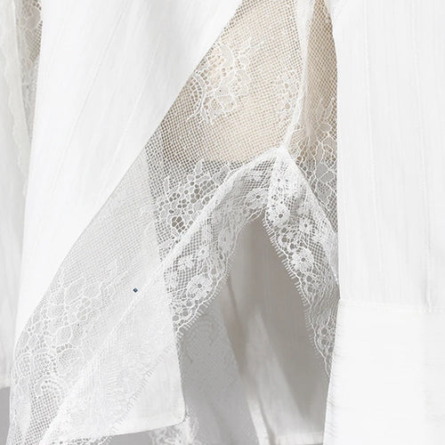 Load image into Gallery viewer, Women White Striped Lace Hollow Out Big Size Blouse New Lapel Long Sleeve Shirt Fashion Tide Spring Autumn 2025 7AB9277
