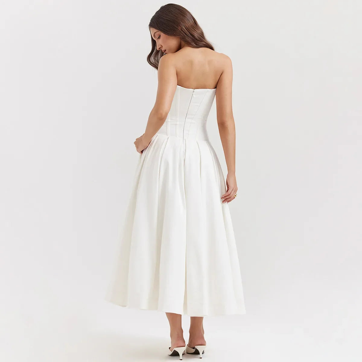 Summer Midi Elegant Strapless Dress Sexy White Weddding Guest Party Dresses Formal Event Fashion Women's Clothing