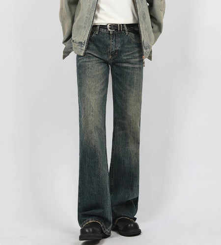 Spring Men's Micro Flared Jeans Korean Straight Leg Design Solid Color High Street Fashion Male Denim Pants 9W1407