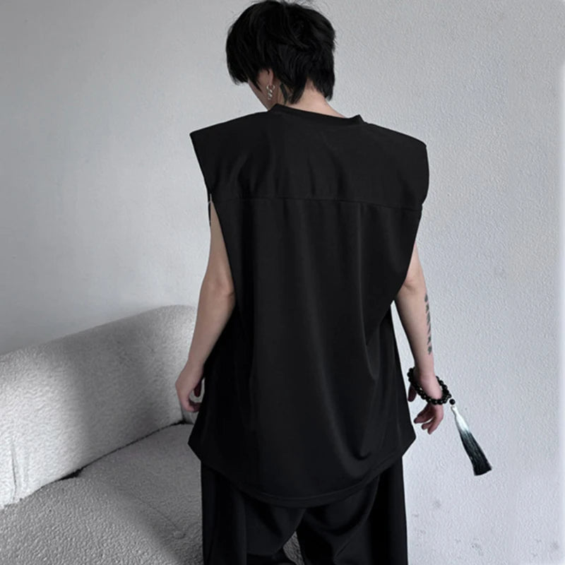 Sleeveless Shoulder Padded Tank Top Summer Men's Chinese Style Pullover Casual T-shirt Trend Round Neck Male 9C5542