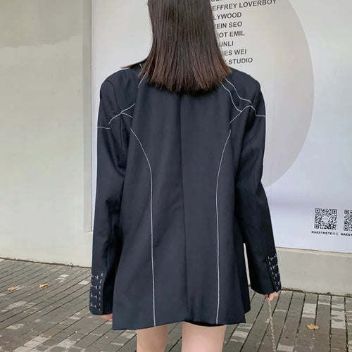 Load image into Gallery viewer, Solid Loose Casual Blazers For Women Notched Collar Long Sleeve Patchwork Single Breasted Coats Female Fashion New
