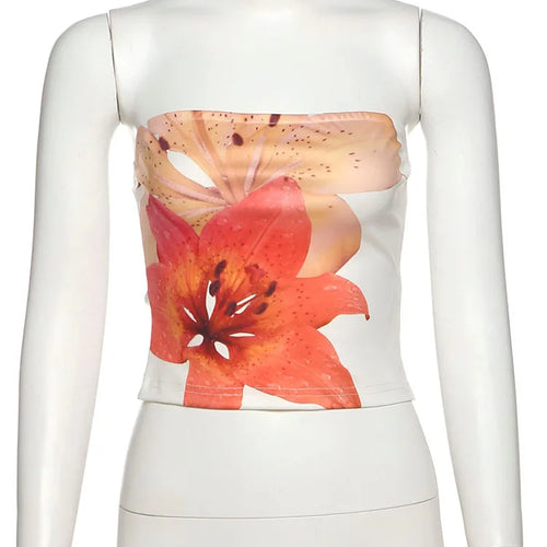 Load image into Gallery viewer, Colorful Wrap Tops Women Flower Print Chest Wrap Sleeve Backless Skinny Beach Party Simple Classic Summer Mini Clothes
