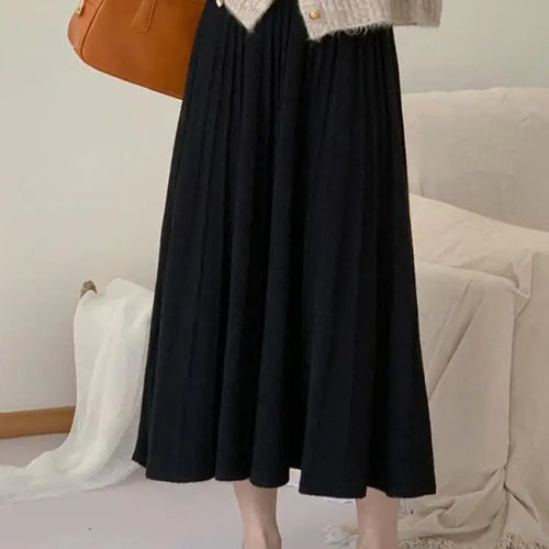 Load image into Gallery viewer, Korean Fashion Solid Sweet Elegant Knit Party Long Skirts Autumn Winter Women Pleated A-line High Waist Fairy Umbrella Skirt New
