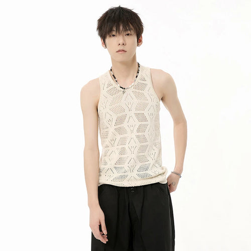 Load image into Gallery viewer, Fashion Men&#39;s Tank Tops Hollow Out Kintting T-shirt O-neck Sleeveless Casual Tee Solid Color Summer Korean Style 9C6577
