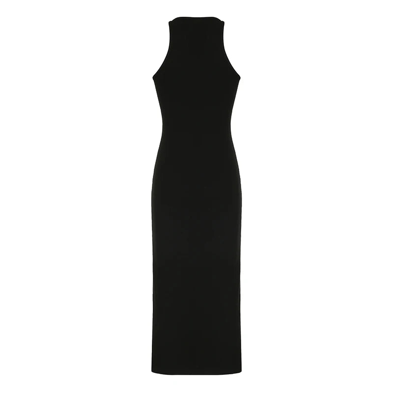 Causal Sporty Chic Sleeveless Long Dress Basic Solid Tie Up Fashion Elegant Summer Dresses Female Sexy Skinny Outfits