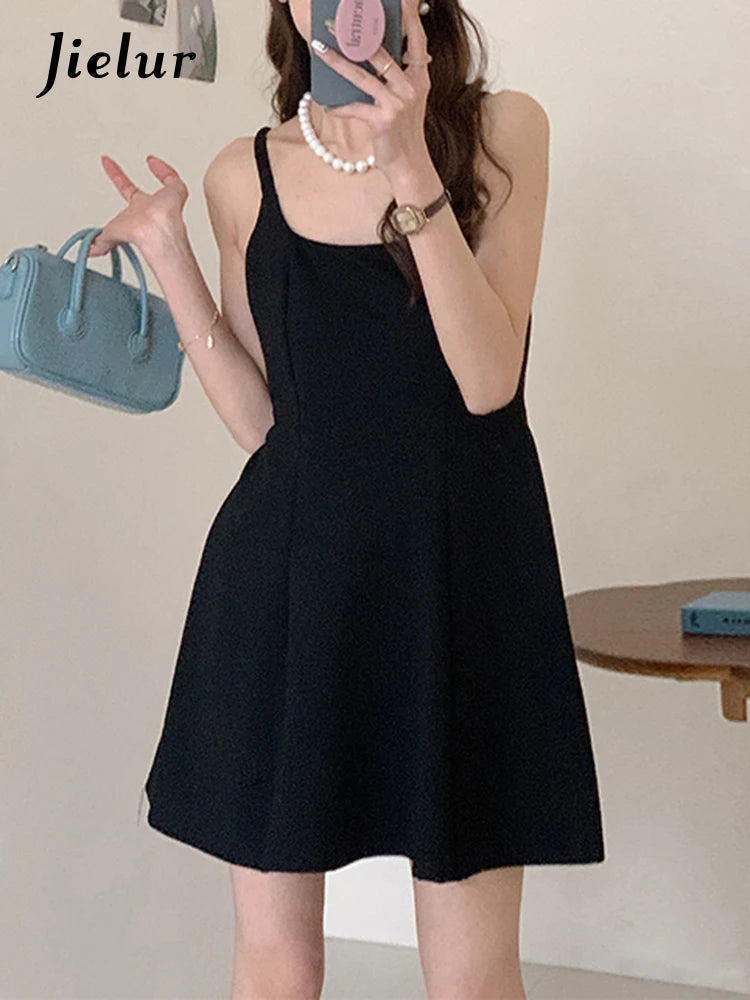 French Style Black Strapless Women Dresses Summer Solid Color Slim Waist Backless Simple Female Dress Fashion Office Lady