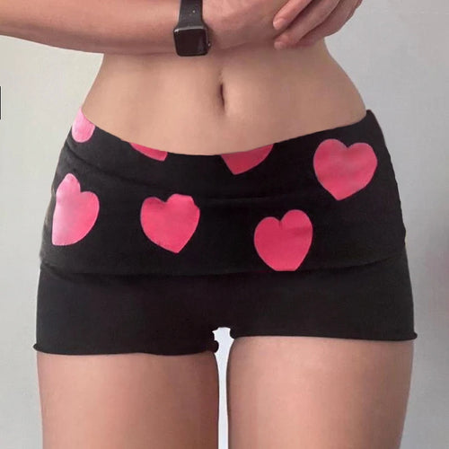 Load image into Gallery viewer, Casual Heart Printed Skinny Summer Shorts Women Kawaii Korean Style Foldover Waist Hottie Y2K Hotpants Homewear Girls
