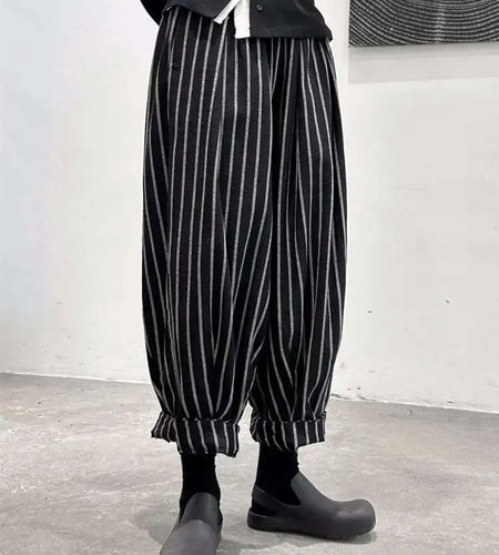 High Waist Casual Black Striped Casual Wide Leg Pants New Loose Fit Trousers Women Fashion Spring Summer 2025 1DF3686