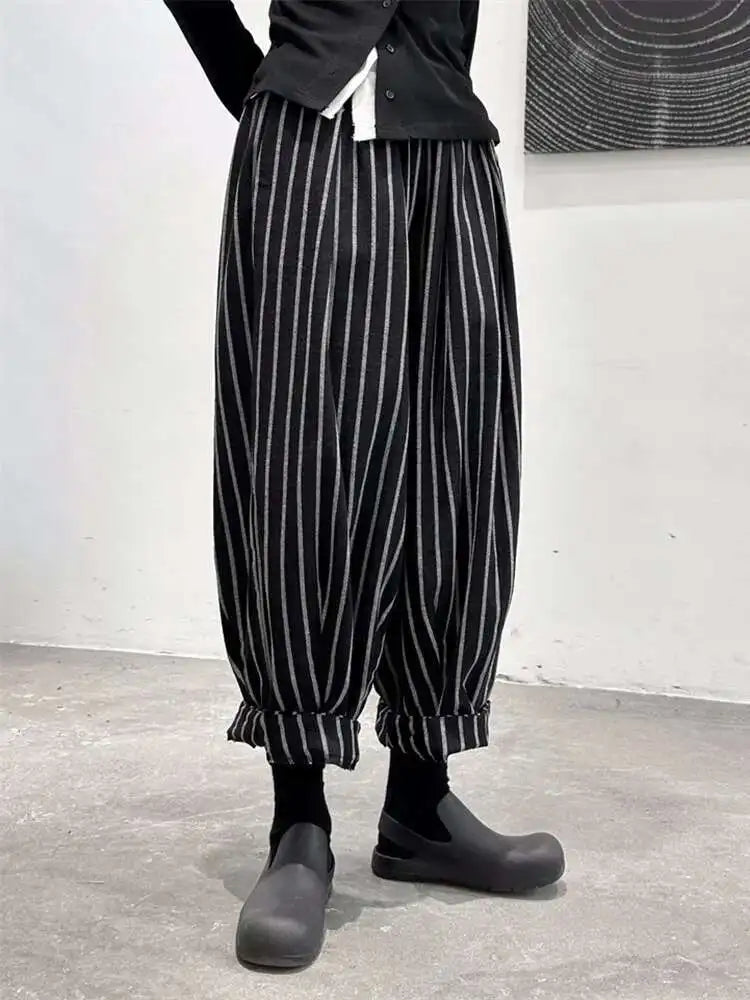 High Waist Casual Black Striped Casual Wide Leg Pants New Loose Fit Trousers Women Fashion Spring Summer 2025 1DF3686