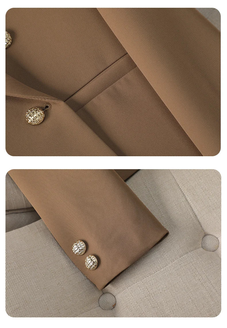 Spring Autumn Fashion New Black Beige Irregular Blazers Jacket Women Korean Brown Long Sleeve Office Ladies Double-breasted Coat
