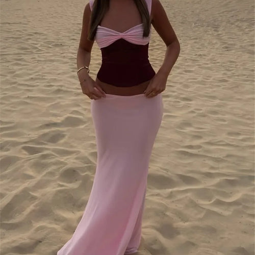 Load image into Gallery viewer, Sexy Skirt Two Piece Sets Women Halter Lace-up Cropped Tops And Maxi Skirt Ladies Fashion Sleeveless 2 Piece Sets
