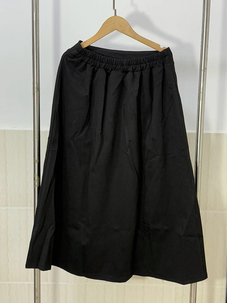 High Elastic Waist Black Zipper Irregular Casual Long Half-body Skirt Women Fashion Tide New Spring Autumn 2025 1DE1910