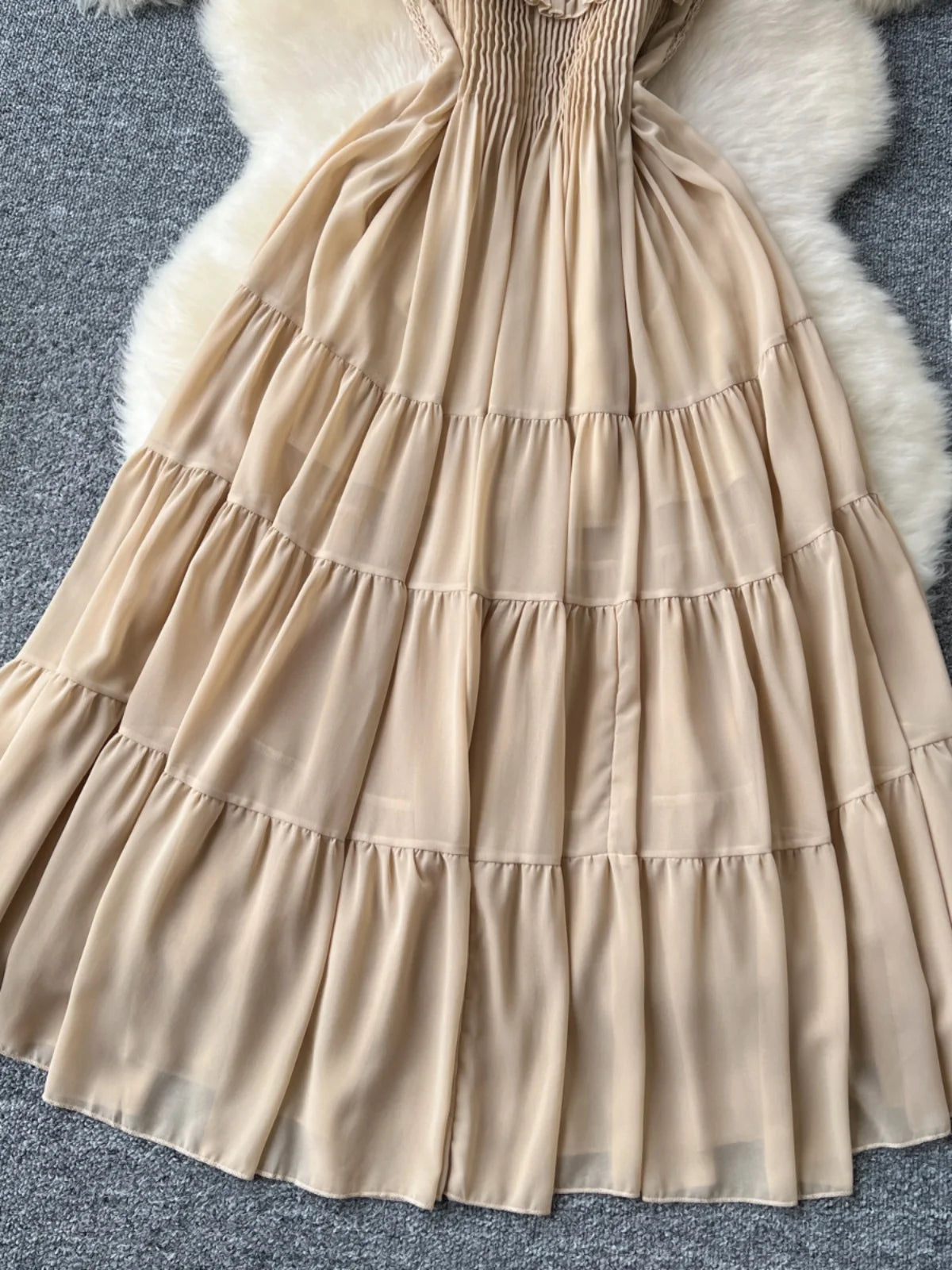 Summer New Women's Fashion Khaki Sequin Sleeveless Ruffles Prom Slip Dress Sexy Elegant Backless Pleated Party Evening Dresses
