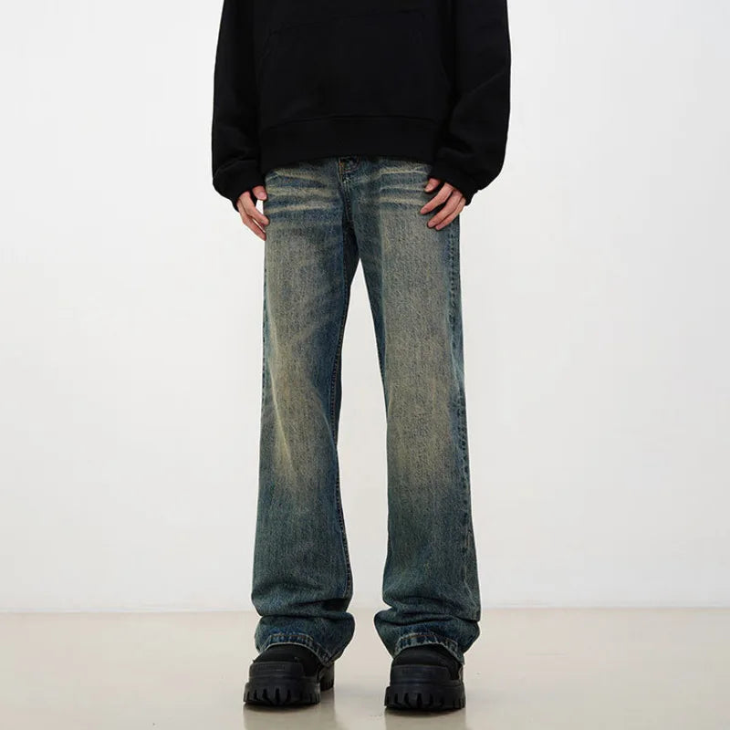 Men's Flare Jeans New American High Street Male Wide Leg Denim Pants Fashion Solid Color Men Bottoms Spring Tide 9W1411