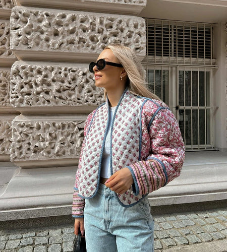 Long Sleeve Flower Printed Reversible Jackets Women Casual Open Front Cotton Winter Warm Coat 2023 Female Fashion Parkas Tops