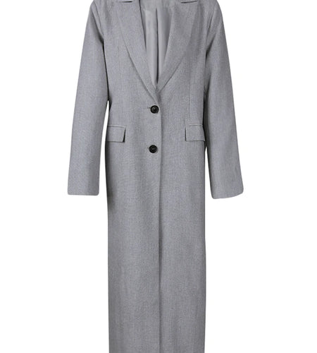 Women Gray Single Breasted Big Size Long Blazer New Lapel Long Sleeve Jacket Fashion Tide Spring Autumn 2025 1LD2132