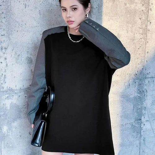 Load image into Gallery viewer, Women Black Color-block Blazer Fabric Elegant Mini Dress New Round Neck Long Sleeve Fashion Spring Autumn 2025 1DH9822

