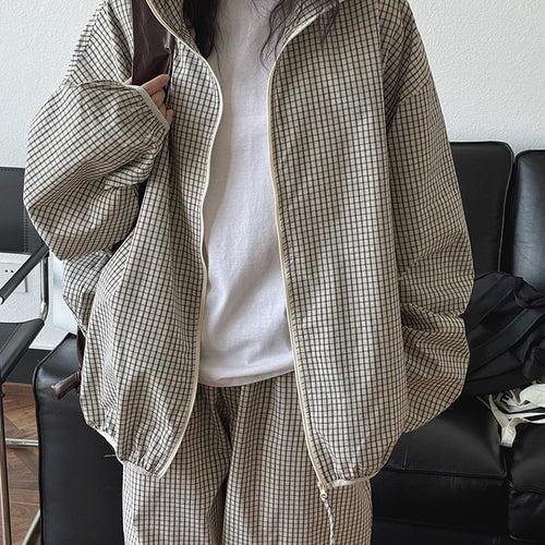 Load image into Gallery viewer, Beige Plaid Pocket Big Size Casual Jacket New Stand Collar Long Sleeve Women Coat Fashion Tide Spring Autumn 2025 1DJ0868
