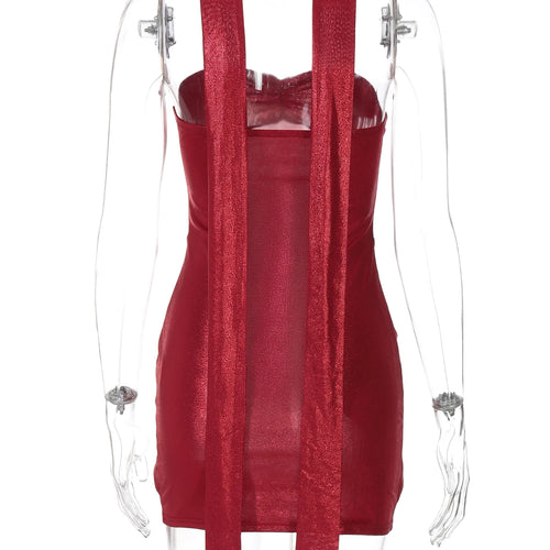 Load image into Gallery viewer, Solid Strapless With Scarf Ruched Draped Sexy Elegant Slim Mini Prom Dress Spring Women Clothes Evening Party Festival
