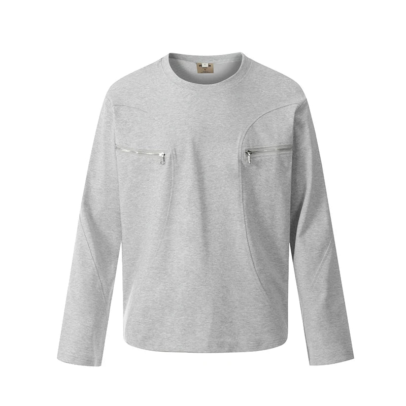 Men's T-shirts Long Sleeve New  American Style Line Zipper Trendy Solid Color Pullover Design Male Pullover Clothing 9W1762