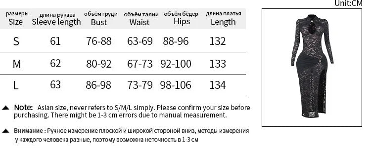 Lace Hollow Out Sexy Maxi Dress For Women Fashion Long Sleeve Thigh High Split Bodycon Club Evening Long Dress Elegant