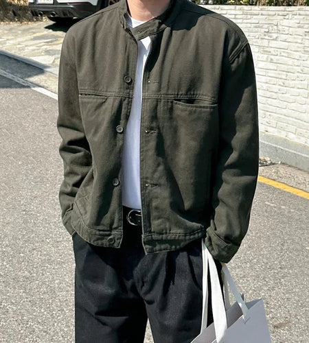 Men's Jacket New Spring Stand Collar Design Male Loose Casual Solid Color Clothing Korean Multi Pockets Trendy 9W1441