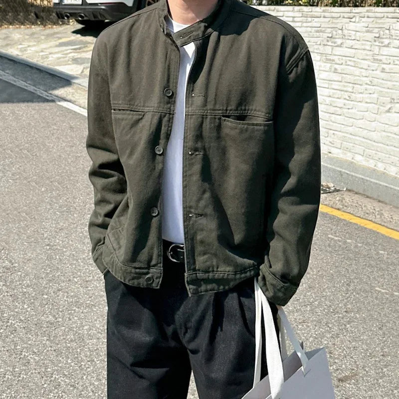 Men's Jacket New Spring Stand Collar Design Male Loose Casual Solid Color Clothing Korean Multi Pockets Trendy 9W1441