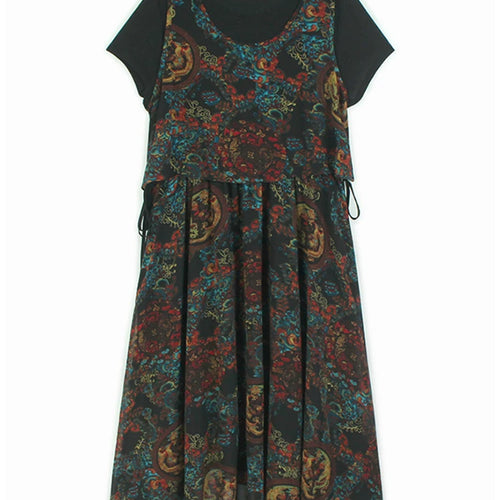 Load image into Gallery viewer, Women Black Pattern Printed Big Size Midi Dress New Round Neck Short Sleeve Fashion Tide Spring Summer 2025 1DJ0298
