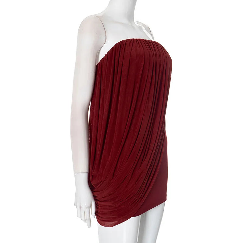 Strapless Off-shoulder Sleeveless Sexy Mesh Slim Mini Dress For Women Patchwork Backless High Waist Club Party Dress