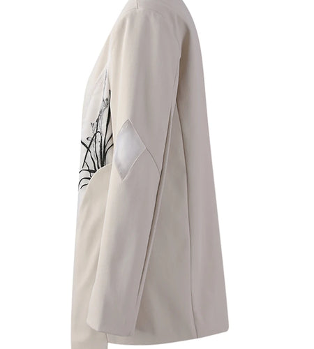 Women Beige Embroidery Big Size Elegant Blazer New V-neck Long Sleeve Jacket Fashion Tide Spring Autumn 2025 CPG2975