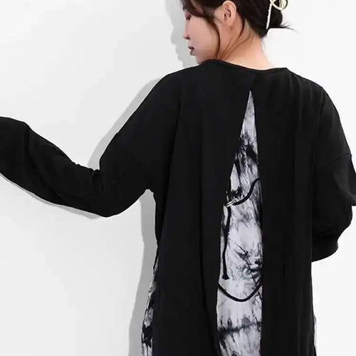 Load image into Gallery viewer, Loose Fit Black Backless Bandage Sweatshirt New Round Neck Long Sleeve Women Big Size Fashion Spring Autumn 2025 JO28401
