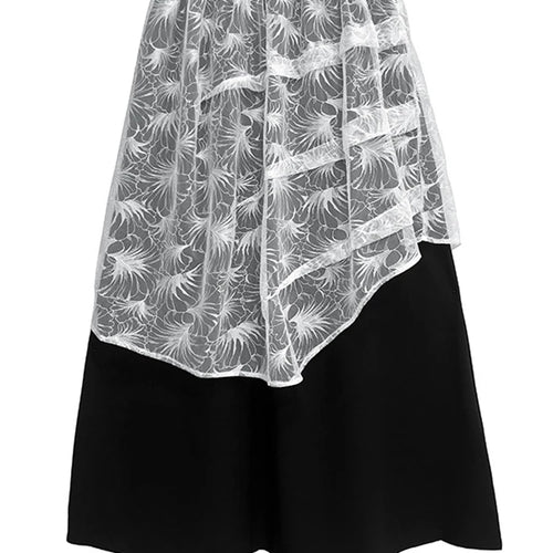 Load image into Gallery viewer, High Elastic Waist Black Lace Spliced Irregular A-line Half-body Skirt Women Fashion Tide New Spring Autumn 2025 1DJ1251
