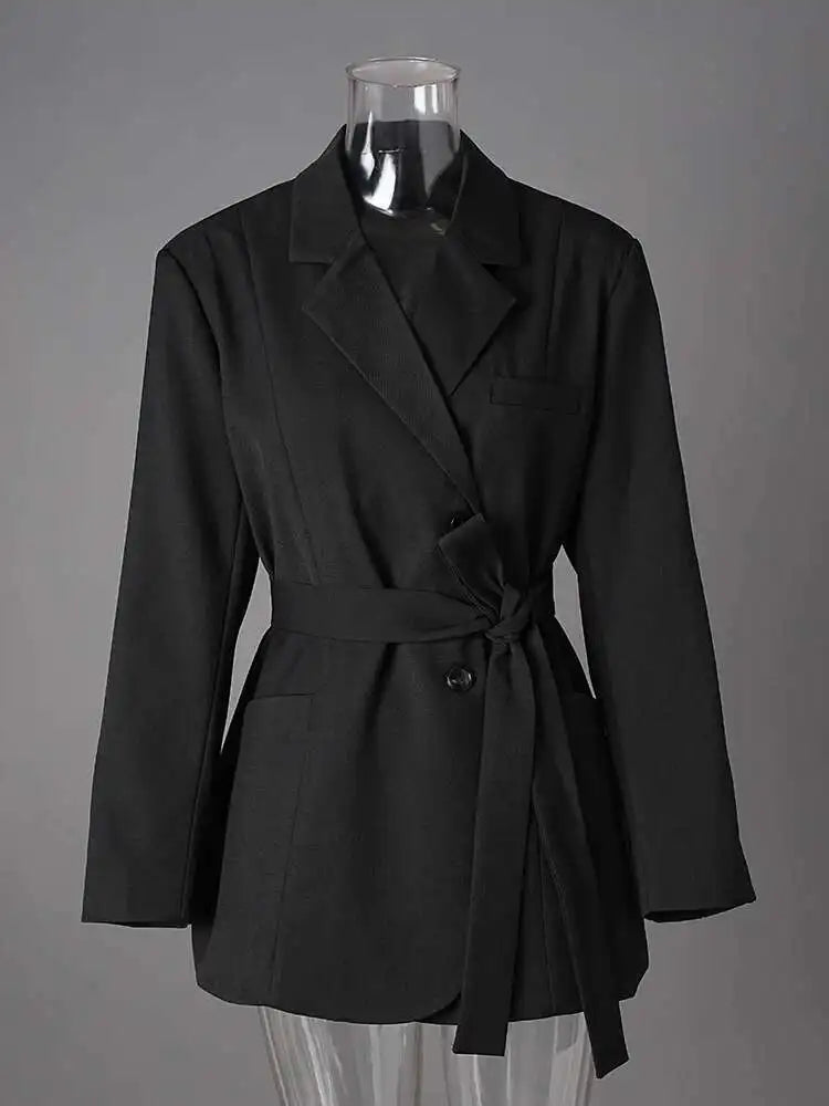 Women Beige Belted Pocket Big Size Elegant Blazer New Lapel Long Sleeve Jacket Fashion Tide Spring Autumn 2025 CPG2777